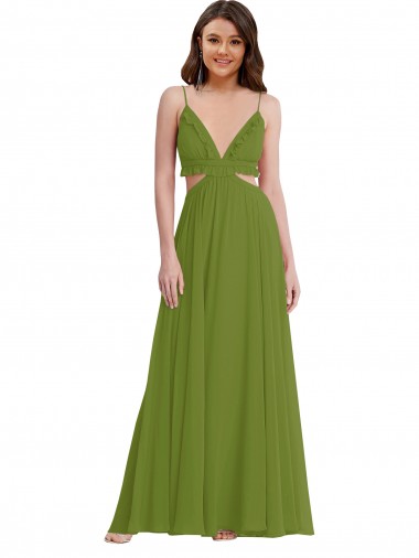 Long Olive Green Sleeveless A-Line Open Back Plus Size Evening Gown / Bridesmaid Dress Leeds