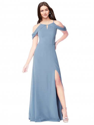 Long Dusty Blue Sleeveless A-Line Soft Chiffon Evening Dress / Bridesmaid Dress Leeds