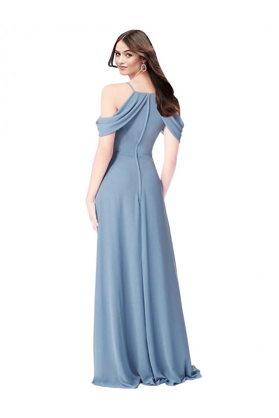 Long Dusty Blue Sleeveless A-Line Soft Chiffon Evening Dress / Bridesmaid Dress Leeds