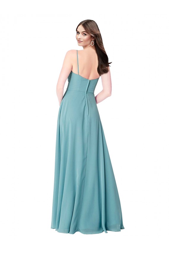 Long Turquoise Sleeveless A-Line Soft Chiffon Bridesmaid Dress Leeds