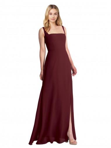 Long Burgundy Gold Sleeveless A-Line Low Back Bridesmaid Dress Leeds