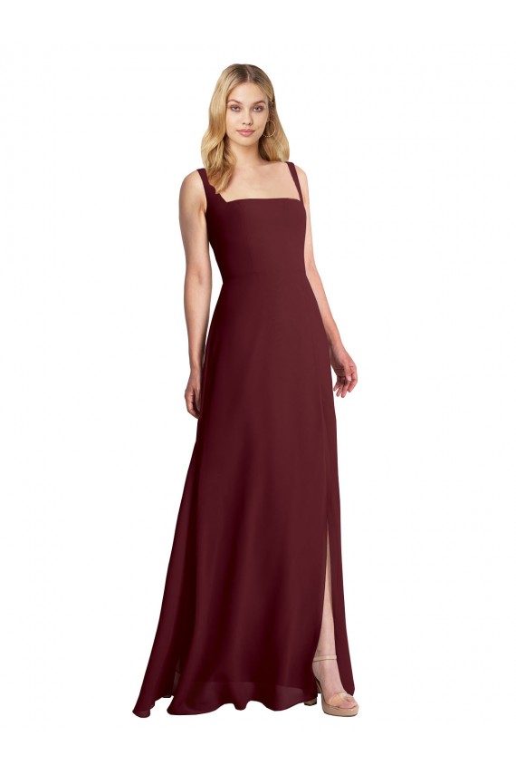 Long Burgundy Gold Sleeveless A-Line Low Back Bridesmaid Dress Leeds
