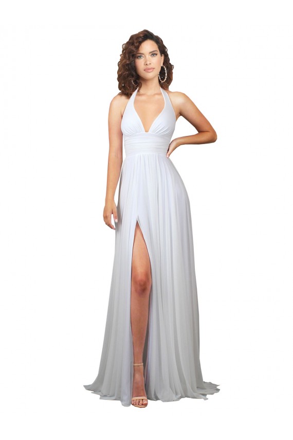 Sweep Train White Sleeveless A-Line Low Back Beach Wedding Dress Leeds