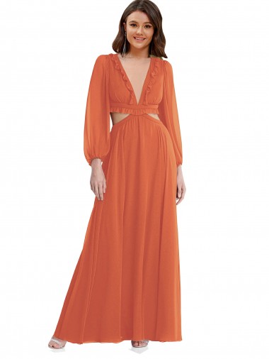 Long Firecracker Long Sleeves A-Line Open Back High Low Evening Gown / Bridesmaid Dress Leeds