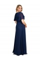 Long Dark Navy Short Flutter Sleeves A-Line Formal Plus Size Evening Gown / Prom Dress / Bridesmaid Dress Leeds