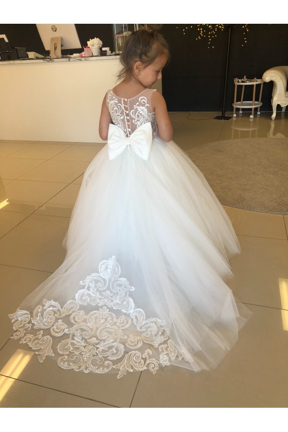 Chapel Train Champagne Sleeveless Ball Gown Flower Girl Dress Leeds