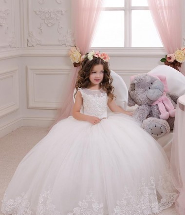 Chapel Train Ivory Sleeveless Ball Gown Flower Girl Wedding Dress Leeds