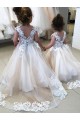 Chapel Train Ivory Sleeveless Ball Gown V-Back Little Flower Girl Dress Leeds