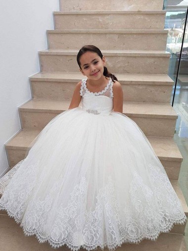 Long Ivory Sleeveless Ball Gown Keyhole Back Flower Girl Dress Leeds