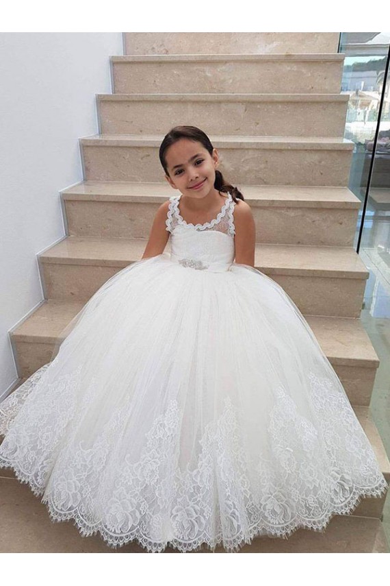Long Ivory Sleeveless Ball Gown Keyhole Back Flower Girl Dress Leeds