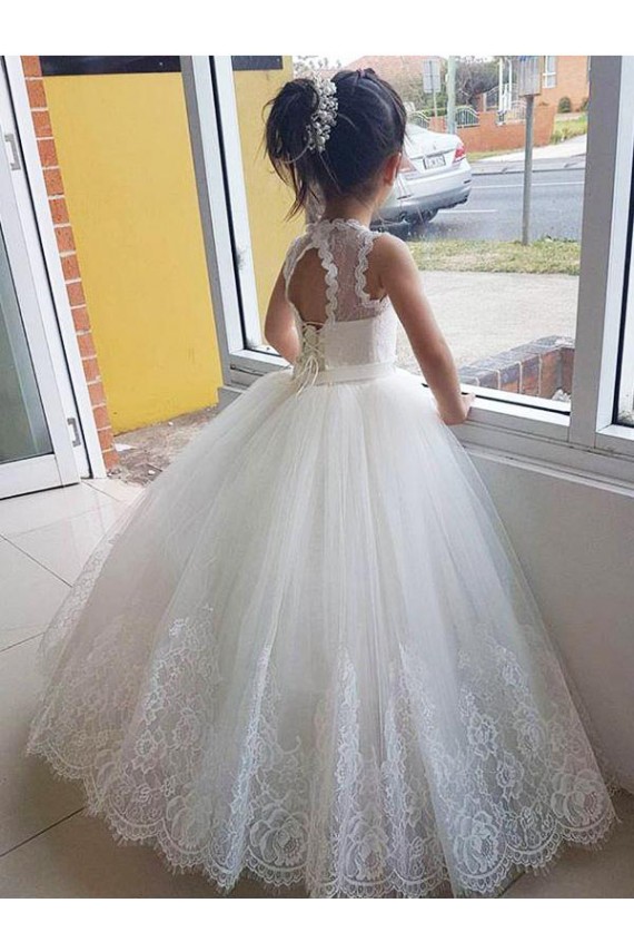 Long Ivory Sleeveless Ball Gown Keyhole Back Flower Girl Dress Leeds