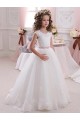 Long Ivory Cap Sleeves Ball Gowns Keyhole Back Flower Girl Dress Leeds