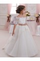 Long Ivory Short Sleeves Ball Gown Keyhole Back Tulle & Lace Flower Girl Dresses Leeds