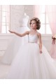 Chapel Train Ivory Sleeveless Ball Gown Tulle Flower Girl Dress Leeds