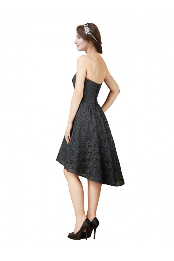 Knee Length Slate Grey Sleeveless A-Line High Low Bridesmaid Dress Leeds
