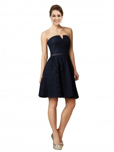 Knee Length Dark Navy Sleeveless A-Line Bridesmaid Dress Leeds