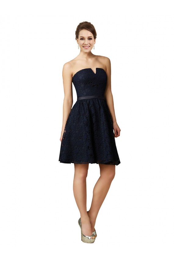 Knee Length Dark Navy Sleeveless A-Line Bridesmaid Dress Leeds