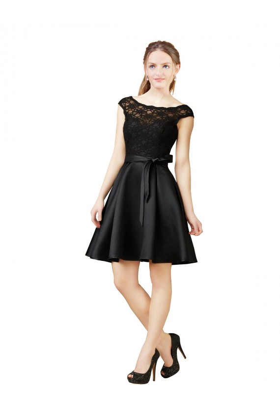 Knee Length Black Sleeveless A-Line V-Back Bridesmaid Dress Leeds