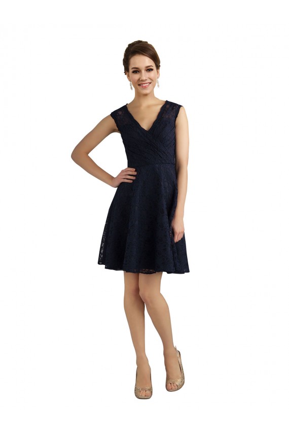 Knee Length Dark Navy Sleeveless A-Line Bridesmaid Dress / Evening Dress Leeds