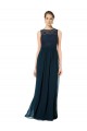 Long Dark Navy Sleeveless A-Line Keyhole Back Chiffon & Lace Bridesmaid Dress Leeds
