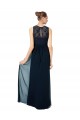 Long Dark Navy Sleeveless A-Line Keyhole Back Chiffon & Lace Bridesmaid Dress Leeds