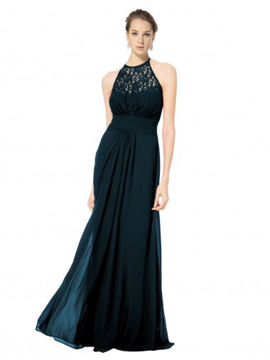 Long Dark Navy Sleeveless A-Line Keyhole Back Formal Dress / Bridesmaid Dress Leeds