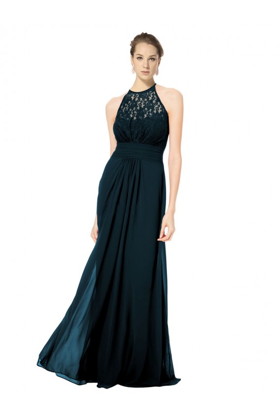 Long Dark Navy Sleeveless A-Line Keyhole Back Formal Dress / Bridesmaid Dress Leeds