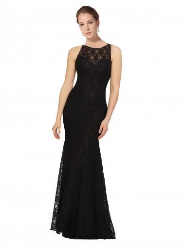 Long Black Sleeveless Sheath Open Back Bridesmaid Dress Leeds