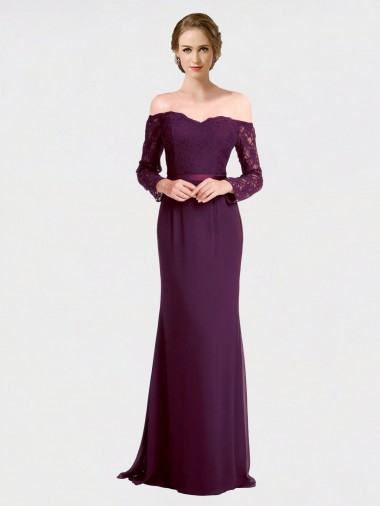 Long Grape Long Sleeves Mermaid Low Back Bridesmaid Dress Leeds