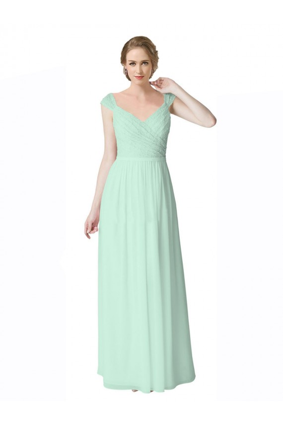 Long Mint Green Cap Sleeves A-Line V-Back Bridesmaid Dress Leeds