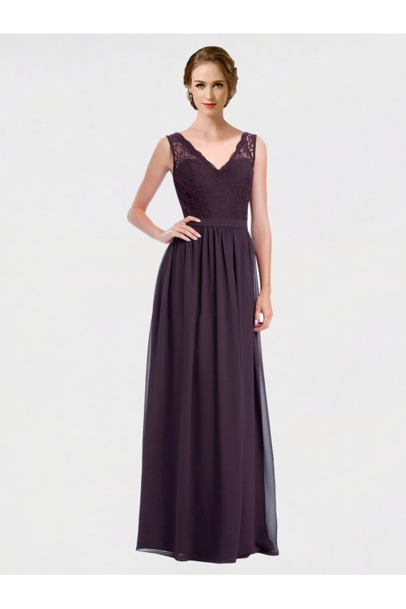 Long Grape Sleeveless A-Line V-Back Bridesmaid Dress / Evening Dress Leeds