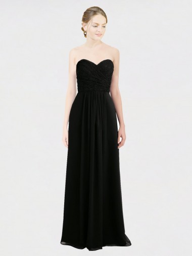 Long Black Sleeveless A-Line Low Back Bridesmaid Dress Leeds