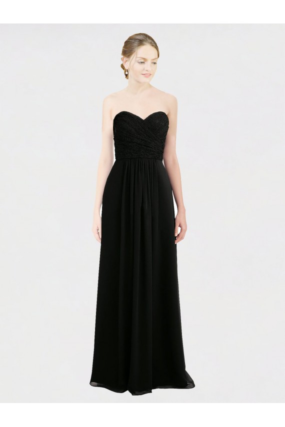 Long Black Sleeveless A-Line Low Back Bridesmaid Dress Leeds