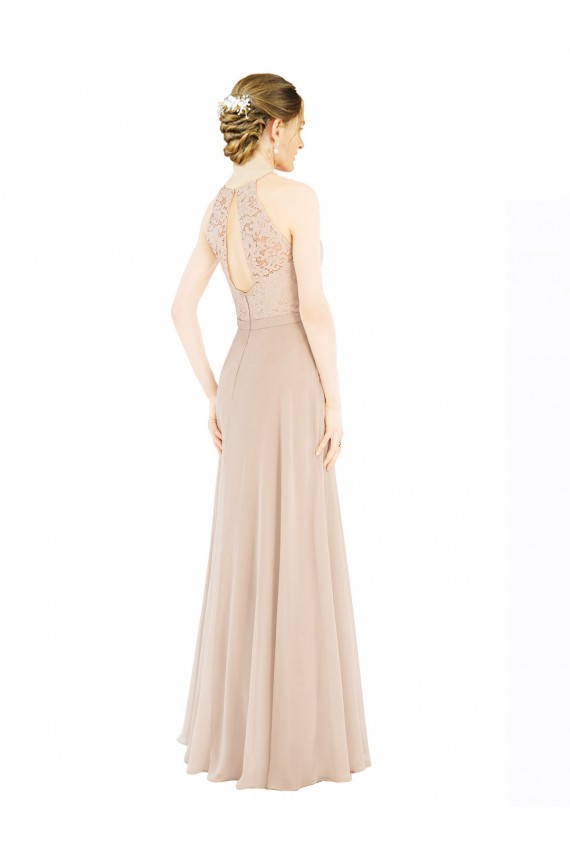 Long Champagne Sleeveless A-Line Keyhole Back Prom Dress / Bridesmaid Dress Leeds