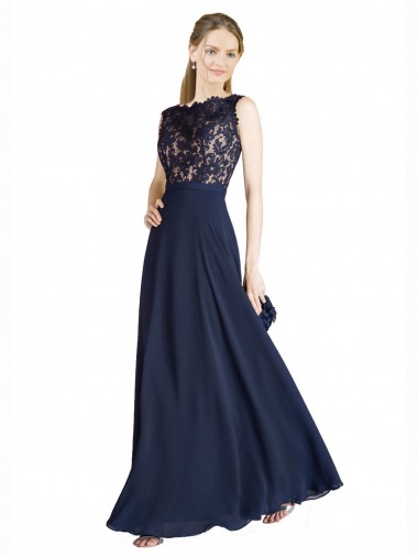 Long Dark Navy Sleeveless A-Line V-Back Prom Dress / Bridesmaid Dress Leeds