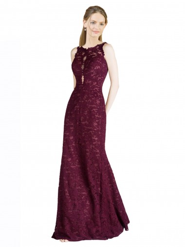 Long Burgundy Gold Sleeveless A-Line Keyhole Back Prom Dress / Bridesmaid Dress Leeds