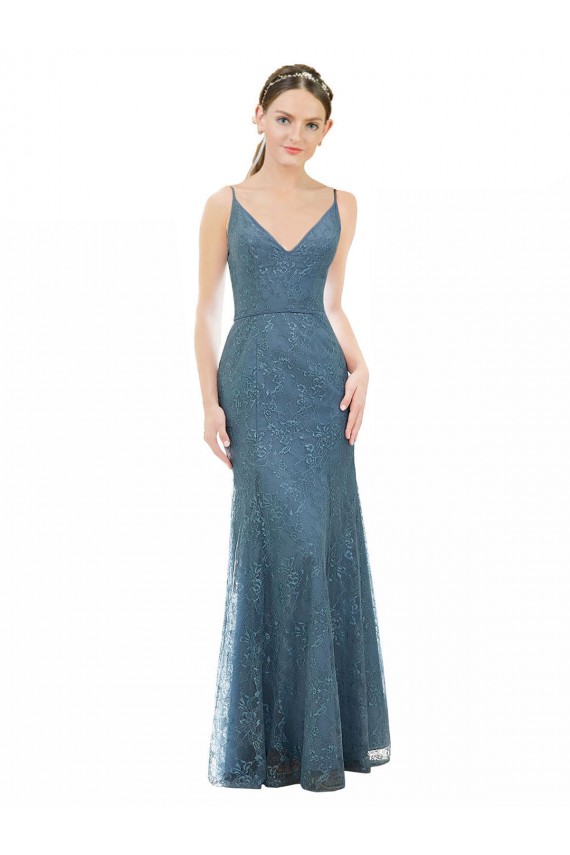 Long Sleeveless Sheath Open Back Lace Bridesmaid Dress Leeds