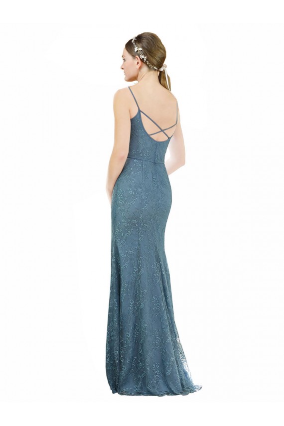 Long Sleeveless Sheath Open Back Lace Bridesmaid Dress Leeds