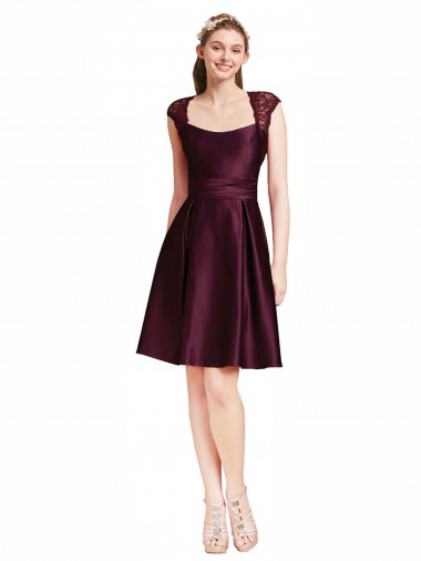 Knee Length Grape Sleeveless A-Line Open Back Bridesmaid Dress Leeds