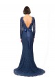 Sweep Train Dark Navy Long Sleeves Mermaid, Sheath V-Back Bridesmaid Dress Leeds