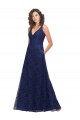 Long Dark Navy Sleeveless A-Line Low Back Lace Bridesmaid Dress Leeds