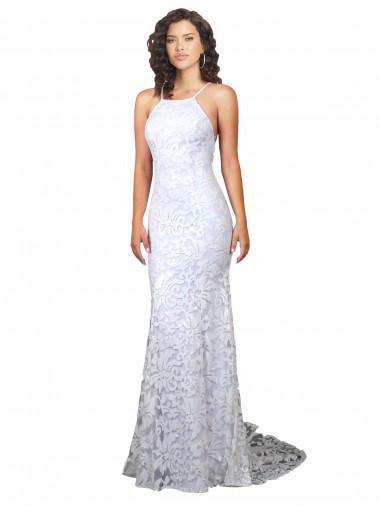 Sweep Train White Sleeveless Sheath Open Back Lace Wedding Dress Leeds