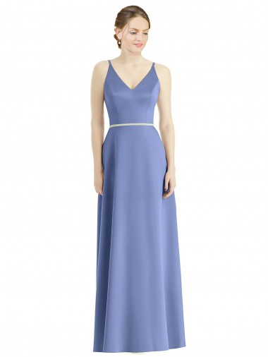 Long Periwinkle Sleeveless A-Line Satin Bridesmaid Dress Leeds