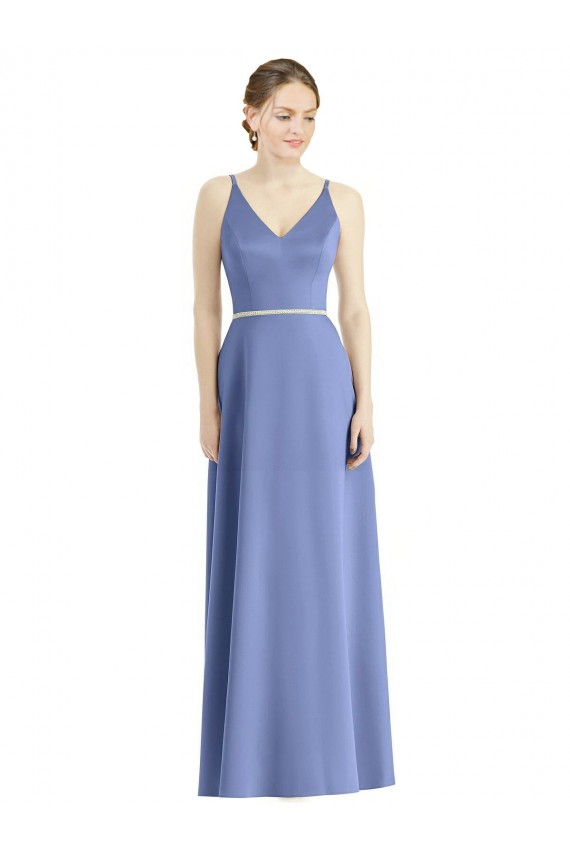 Long Periwinkle Sleeveless A-Line Satin Bridesmaid Dress Leeds