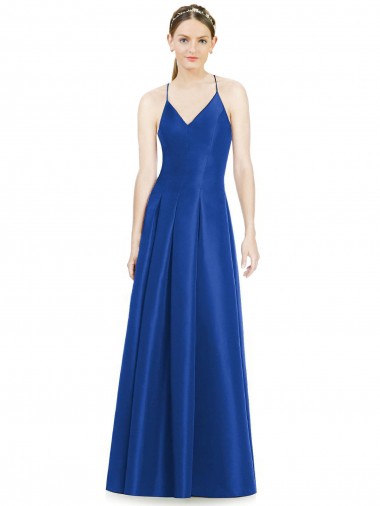 Long Royal Blue Sleeveless A-Line Open Back Bridesmaid Dress Leeds