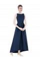 Long Dark Navy Sleeveless A-Line Satin High Low Bridesmaid Dress Leeds