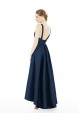 Long Dark Navy Sleeveless A-Line Satin High Low Bridesmaid Dress Leeds