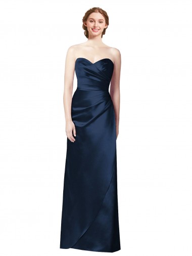 Long Dark Navy Sleeveless A-Line Satin Bridesmaid Dress Leeds