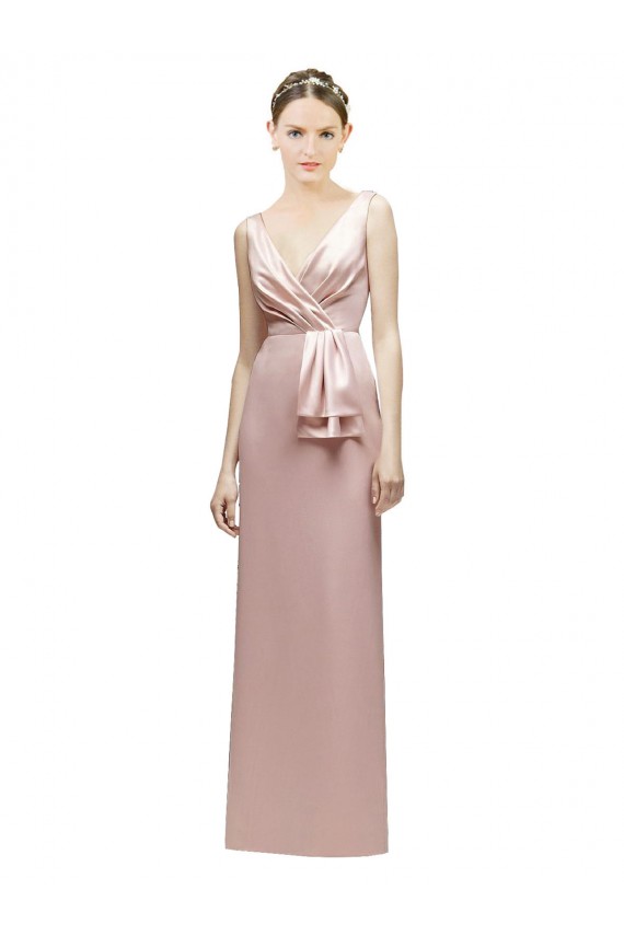 Long Pink Sleeveless Sheath V-Back Bridesmaid Dress Leeds