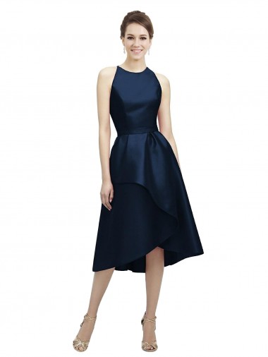 Tea Length Dark Navy Sleeveless A-Line High Low Bridesmaid Dress Leeds